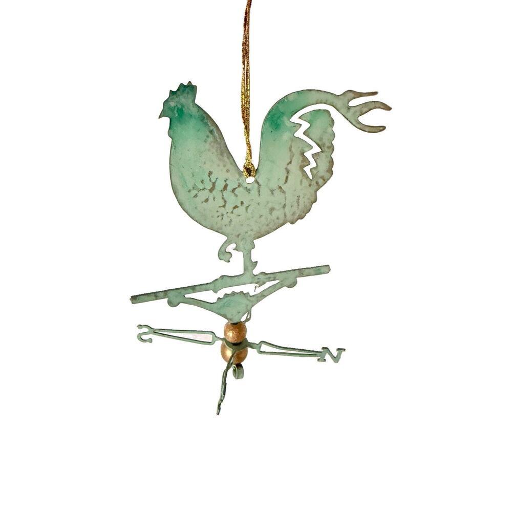 Metal Weathervane Ornament Rooster Verdigris Patina Copper 5"
